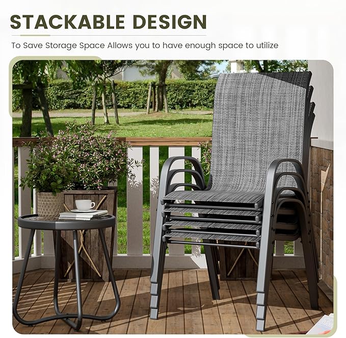 UDPATIO Patio Chairs Set of 4, Stackable Outdoor Dining Chairs with High Back, Breathable Textilene Fabric Outdoor Chair All Weather, 350LBS Capacity for Garden, Backyard (Dark Grey)