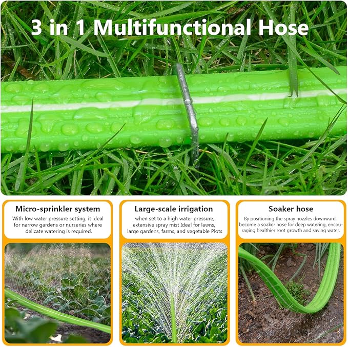 LAVEVE Sprinkler Soaker Hose for Yard 50 FT, Heavy Duty Garden Water Hoses with Stakes, Sprinklers System for Lawn, Flexible Drip Irrigation Tubing