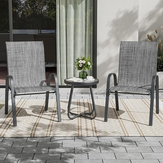 UDPATIO Patio Chairs Set of 2, Stackable Outdoor Dining Chairs with High Back, Breathable Textilene Fabric Outdoor Chair All Weather, 350LBS Capacity for Garden, Backyard (Dark Grey)