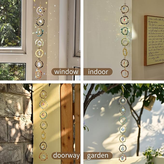 Healing Crystal Energy Wind Chime, 7 Chakra Crystal Sunlight Catcher, Meditation Home Decoration, Gem Wall Decoration, Birthday Gift, Healing Crystal Energy Sunlight Catcher
