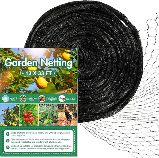 CandyHome Bird Netting for Garden, 13Ft x 33Ft Reusable Garden Netting Plants Barrier, Plant Mesh Net Protect Fruit Tree Seedlings Plants from Birds, Cicadas, Rodents, Black