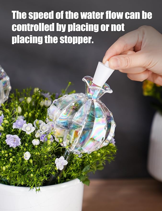 NiHome Large Plant Watering Globes 2-Pack, Iridescent Glass Cactus Self Watering Globe, Glass Waterer for Potted Plants - 4.7OZ/140 ML Capacity Automatic Irrigation System, Adorable Gardening Gift