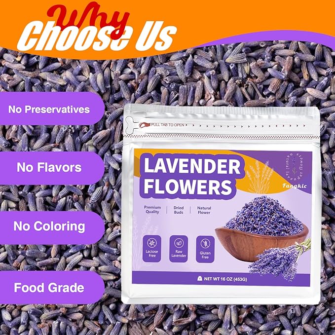 Dried Culinary Lavender Flowers - Food Grade Lavender Buds for Tea, Baking, Potpourri, Home Fragrance & Sachets, Edible Flowers - Gluten Free (16 oz)