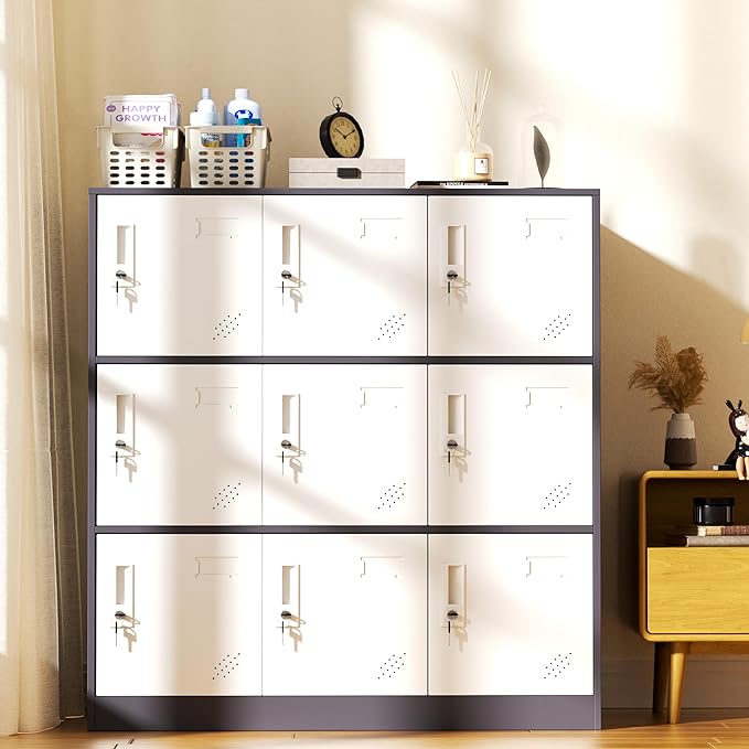 9 Doors Metal Lockers for Employees, Steel Storage Locker with Lock and Card Slot,Lockable Office Metal Storage for School Office Gym Bedroom,Garage(Gray)