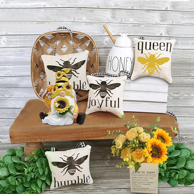 Hodao Bumble Bee Spring Gnome Decorations Honey Bee Gnomes Ornaments World Bee Day Decorations Gifts Fall Thanksgiving Gnomes Figurines Bee for Garden Decor Birthday Gifts for Mom, Grandma, Women