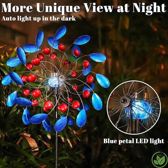 Wind Spinners for Yard and Garden Large - 80 inch Wind Spinners Outdoor Metal Large with Solar LED Light, Wind Sculptures & Spinners Windmills for Birthday Gifts Decorations(24 Diameter)