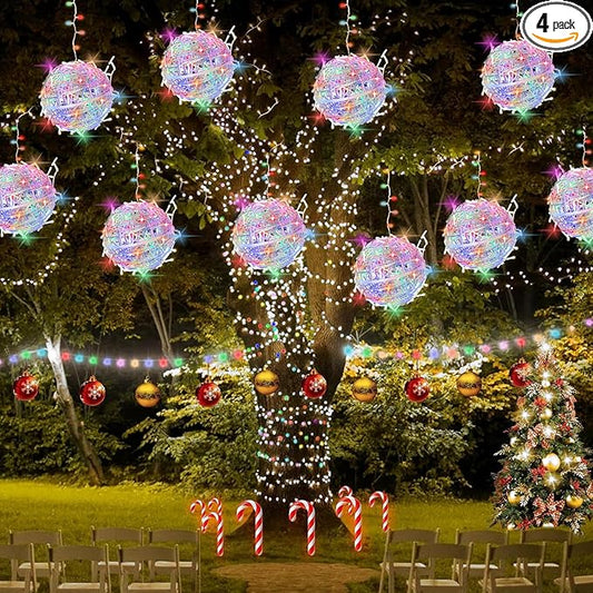 Christmas String Lights Outdoors,4 Pack 7.87" Sphere Lights,Ball Tree Garden Globe Lights for Home, Party, Christmas, Porch Patio,Wedding, Garden,Tree Decoration with Plug