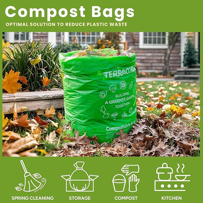 13 Gallon Compostable Trash Bags, 40 Bags Compost Bags for Countertop Bin, Camping Toilet Bags for Portable Toilet, BPI Certified and Meet The ASTM D6400 Standard