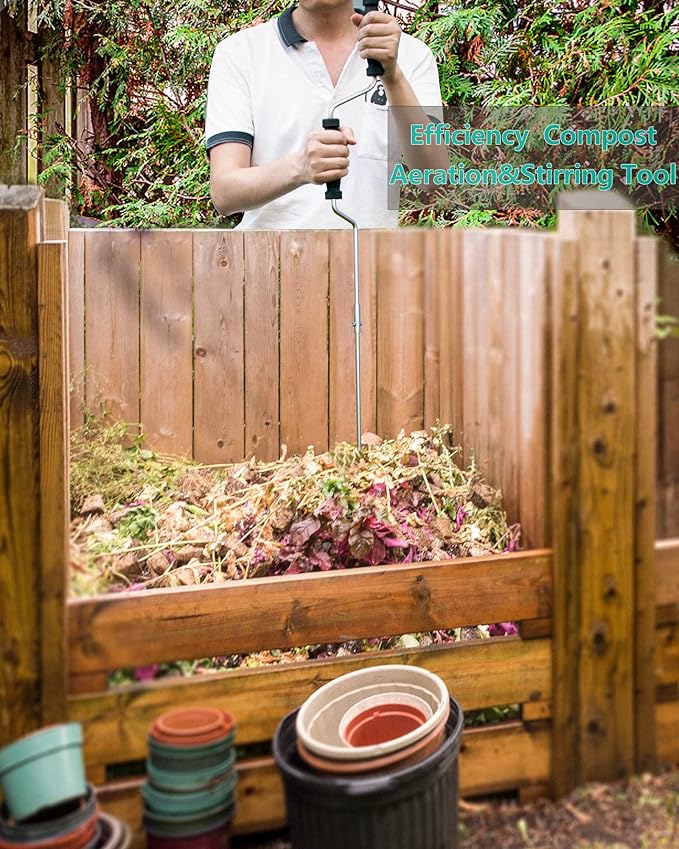 EJWOX Stainless Steel Compost Aerator Tool - Manual Turner & Mixer for Compost Tumblers and Bins | Faster Decomposition, Rust-Proof