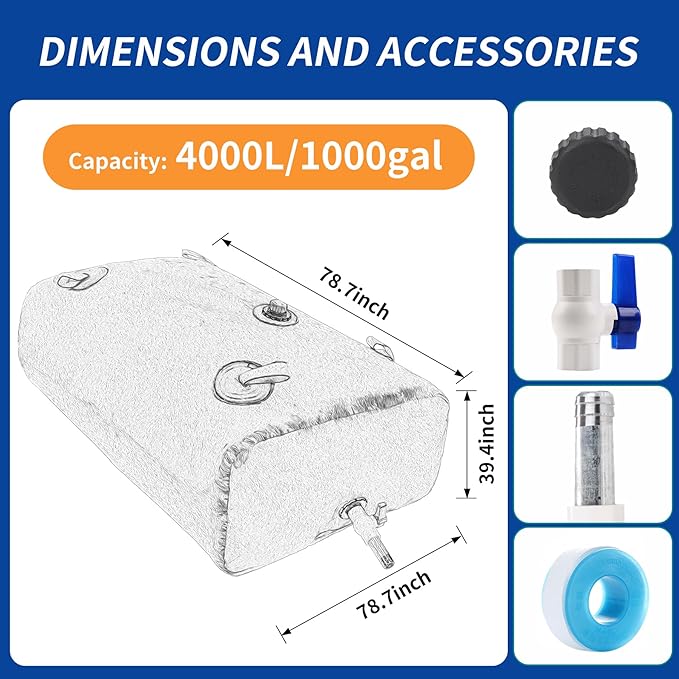 MXQMKL 4000 L/1000 gal Water Bladder Storage Containers, Foldable Portable Water Tank Large Capacity Soft Water Bag, Drought Resistance, Fire Prevention, Emergency Water