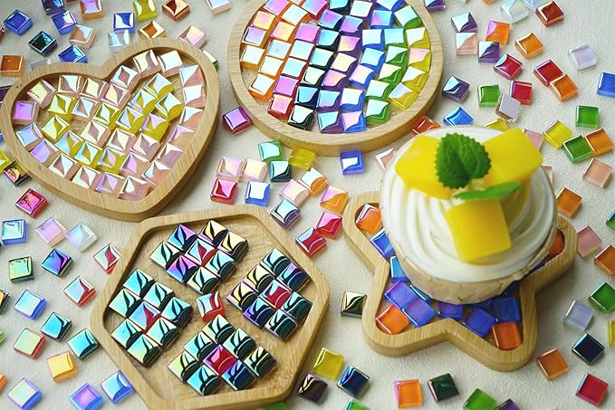 0.66LB Mixed Colors Crystal Glass Tiles, 3/8" Square Mosaic Tiles with Smooth Edges, 335pcs Small Stained Glass Pieces Great for DIY Mosaic Crafts, Home Decor