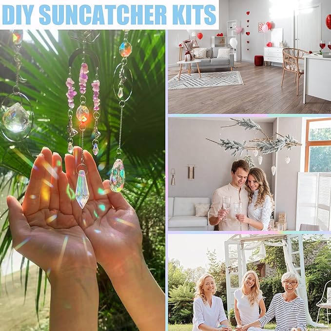 10 Sets DIY Suncatchers 420pcs Sun Catchers Making Supplies Kit Crafts for Adults Hanging Prism Sun Catcher with Crystals Rainbow Maker for Indoor Window Home Wedding Garden Spring Decor (hummingbird)