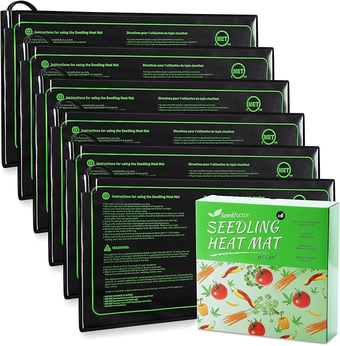 MET Certified 6 Pack Seedling Heat Mat, Seedfactor Waterproof Durable Germination Station Heat Mat, Warm Hydroponic Heating Pad for Indoor Home Gardening Seed Starter