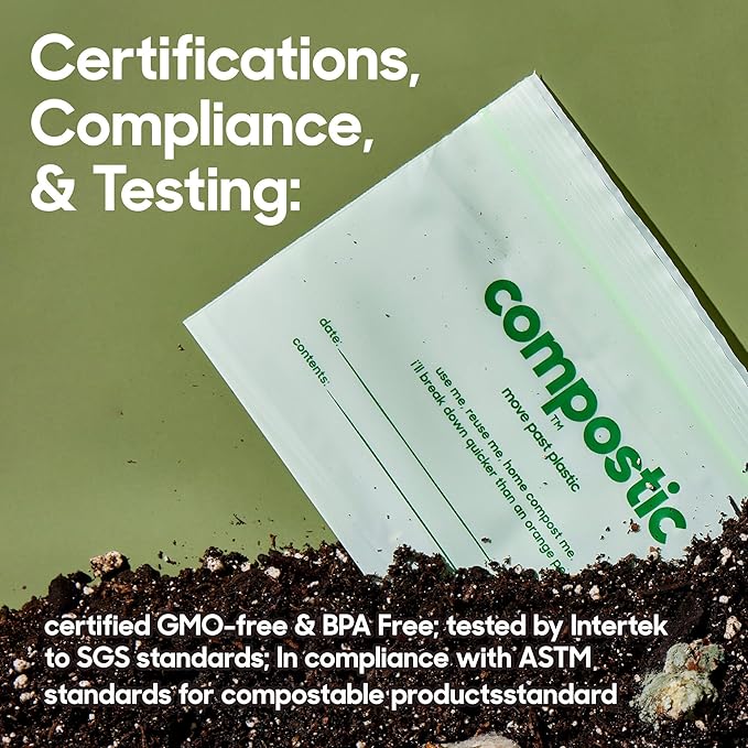 Home Compostable Resealable Gallon Bags (10.5"x10.5"), Microwave & Freezer Safe, Organic Food Storage Container, 100 Count (Pack of 1)