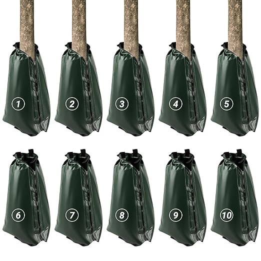Tree Watering Bags 20 Gallon, Slow Release Gator Bags for Trees, Durable PVC Tree Drip Irrigation Bags with Heavy Duty Zipper, Deep Root Targeting - 10 Pack
