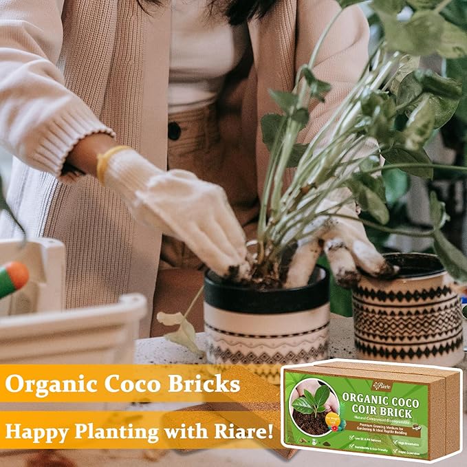 Riare 2pcs Organic Coco Coir Bricks Soil Blocks- 100% Natural Compressed Coco Peat Brick Coconut Fiber Substrate with Low EC& pH Balance, High Expansion Coco Coir Pith Coconut Husk for Garden