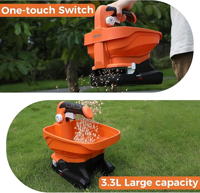 Seed Spreader, USB Rechargeable Handheld Grass Seed Spreader, Fertilizer Spreader with 8 Seed Settings & 6 Speed Levels, Lawn Spreader for Seed, Feed, Weed, and Salt (Battery Included)