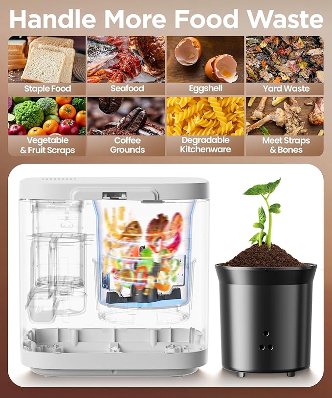 4L Electric Composter for Kitchen, Compost Bin for Countertop with Auto-Cleaning/Odor-Free/LED Display, Turn Kitchen Waste to Dry Compost Fertilizer, Indoor/Outdoor Compost Machine