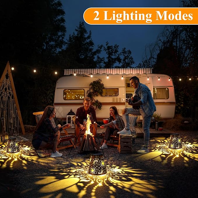 Toodour Solar Lantern Outdoor, Upgrade Hanging Solar Lights Garden Decor, Waterproof Hollow Out Retro Metal Sun & Moon Decorative Lights for Patio, Balcony, Yard, Walkway