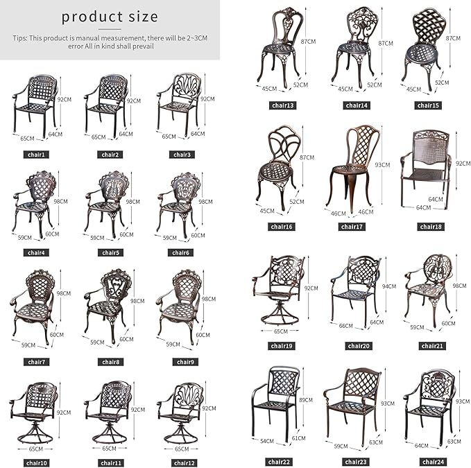 Outdoor Dining Chair Cast Aluminum Patio Chairs Set of 2 All-Weather Patio Dining Chair with Adjustable Feet for Backyard Garden (YLSB Chair)