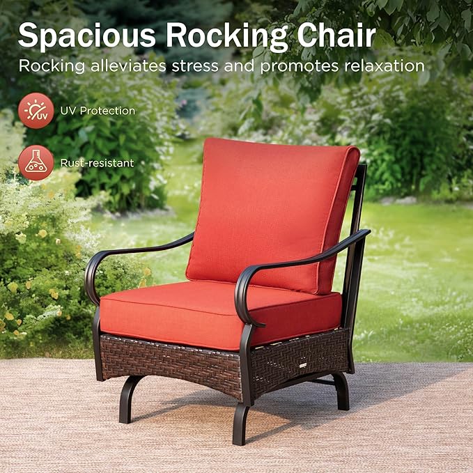 PHI VILLA Patio Furniture Set with 56" Fire Pit Table, Premium Outdoor Wicker Metal Frame Furniture with Upgraded Waterproof Thick Cushions for Porch, Poolside, Deck, and Yard