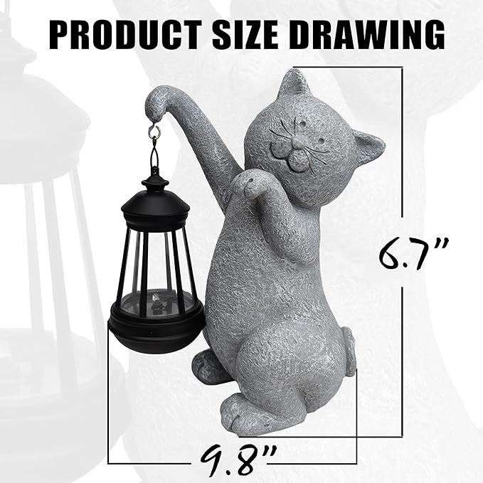 Cat Solar Garden Statues,Resin Cat Figurine Decorations with Solar Lights Lantern, Outdoor，Statue Decor Art for Lawn,Yard,Unique Housewarming Gift for Garden Home