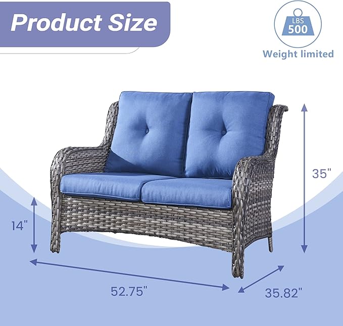 HUMMUH 6 Pieces Outdoor Patio Furniture Set Wicker Swivel Patio Chairs with Ottomans 2 Seater Outdoor Sectional Sofa/Patio Loveseat with Coffee Table