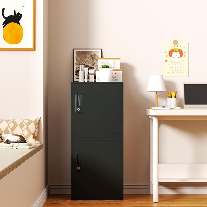 3 Door Vertical Stackable Storage Cabinet with Lock,Anti-Failing Device, Metal Lcoker,Organizer for Office, Home, Gym, School,Employee,Kids. (Black)