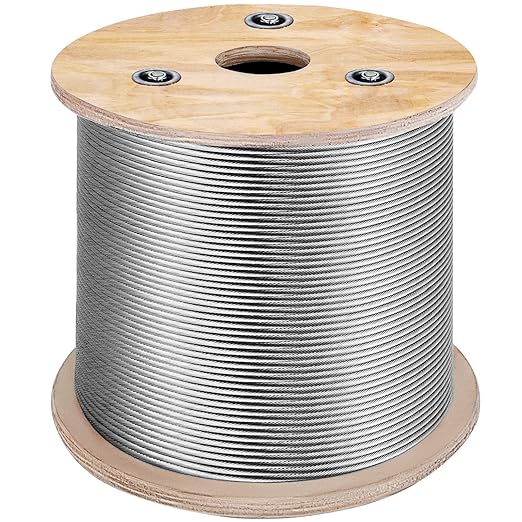 Mophorn Stainless Steel Cable Railing 1/8"x 500ft, Wire Rope 316 Marine Grade, Braided Aircraft Cable 7x7 Strands Construction for Deck,Rail,Balusters,Stair,Handrail,Porch,Fence