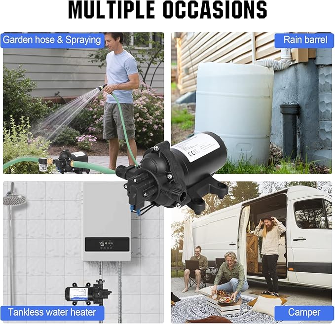 ECO-WORTHY 33-Series Industrial Water Pressure Pump 110V AC 4.0GPM 50PSI RV Fresh Water Diaphragm Pump include Garden Hose Adapters for Irrigation Marine Boat Sprinkler Faucet