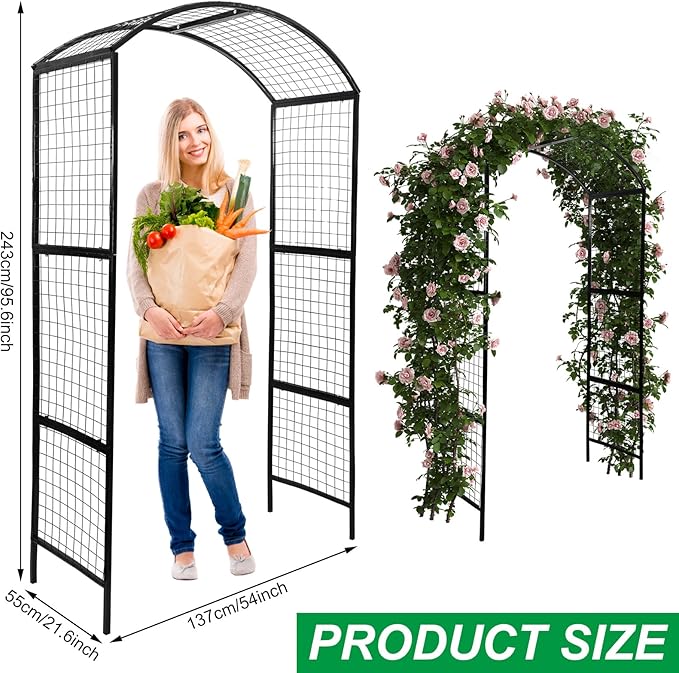 1 PC Metal Garden Arch Garden Trellis for Climbing Plants, Vines, Roses, Outdoor Pergola Trellis with Stake, Wide Garden Archway Arbor Trellis for Lawn Wedding Bridal Party Decor Ceremony