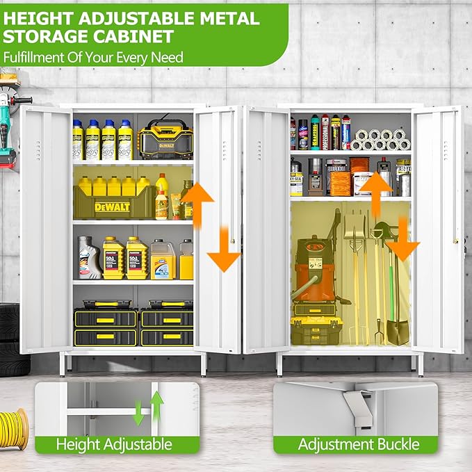 47" Metal Storage Locker, Lockable Employees Metal Locker with 2 Door and Adjustable Shelves, Steel Locker for Home, School, Office, Gym (White)