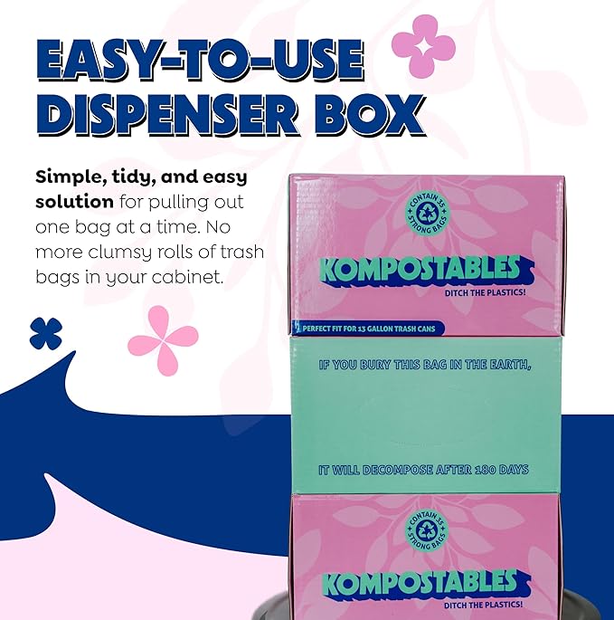 BPI 100% Home Compostable Kitchen Trash Bags, 13 Gallon 1.5 Mil Heavy Duty Unscented Plant Based Bags w/Handles, Tall Biodegradable Garbage, Compost & Food Scrap Waste Can Liners, 35 Ct