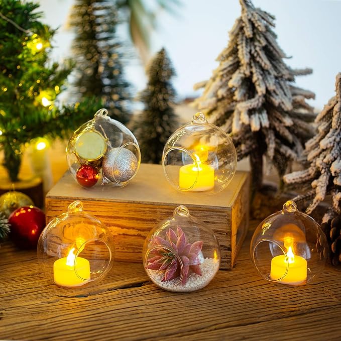 Sziqiqi 3.15inch Glass Globes Glass Bulbs Hanging Tea Light Holder Glass Terrarium Container Wedding Centerpiece Backyard Decoration Christmas Ornaments 6pcs+2 Extra