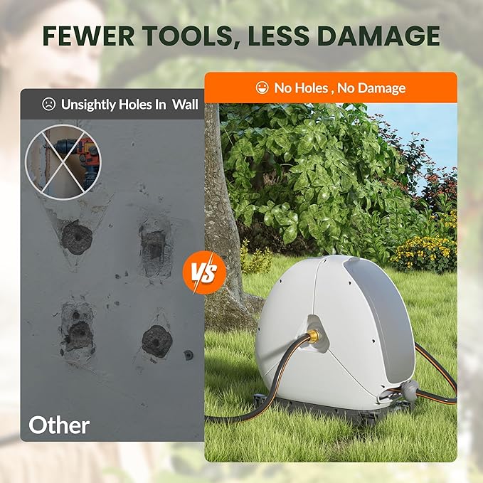 Giraffe Tools Ground Mounted Retractable Hose Reel 1/2 Inch x 82FT, Heavy Duty Automatic Rewind Garden Hose Reel, with Flexible Swivel Base for Lawn, Concrete Floor