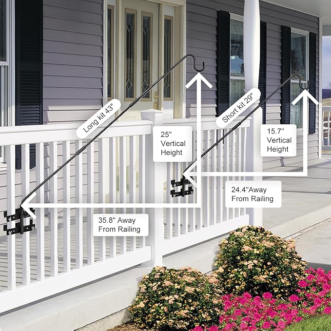 Heavy Duty Deck Hook-Deck Railing Plant Hanger, 29 to 43 Inch Extended Bird Feeder Hanger W/Double Clamps,Versatile Deck Shepherd Hook for Hanging Bird Feeders,Lanterns,Planters etc.