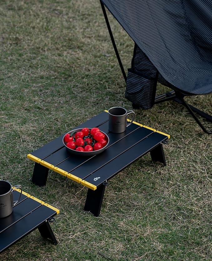 iClimb Ultralight Compact Mini Beach Picnic Folding Alu. Table with Carry Bag, Two Size (Black - L)