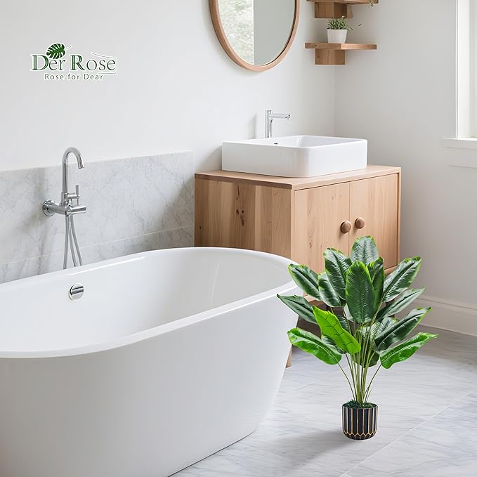 Der Rose 2 Pack 28" Tall Bird of Paradise Artificial Plants and Artificial Monstera Plants Tropical Fake Potted Banana Tree Faux Plants Indoor and Outdoor for Home Office Living Room Porch Decor