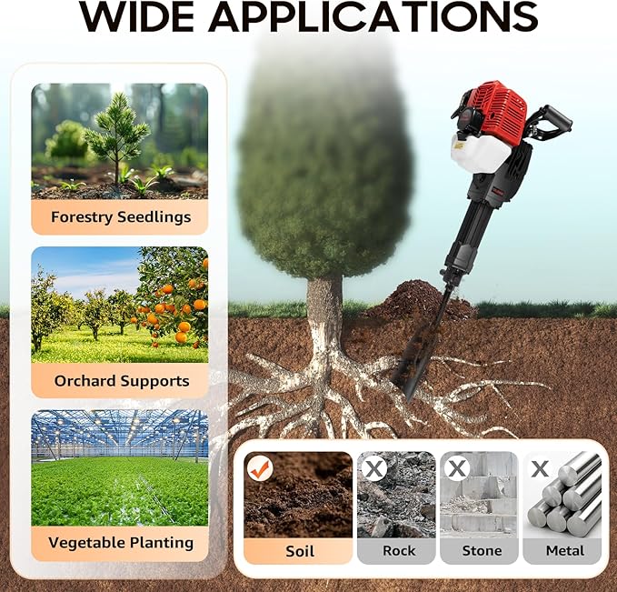 52cc Gas Power Shovel, 1900W Trench Digger, 2-Stroke Tree Root Remover, Efficient Garden Tool for Root Removal for Tree Root Removal and Transplanting