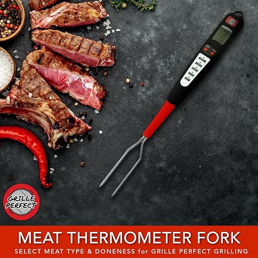 Digital Meat Thermometer Fork for Grilling and Barbecue Fast Read Electronic Probes with Ready Alarm Quick Accurate BBQ Temperature for Steak Chicken Hot Grilled Food