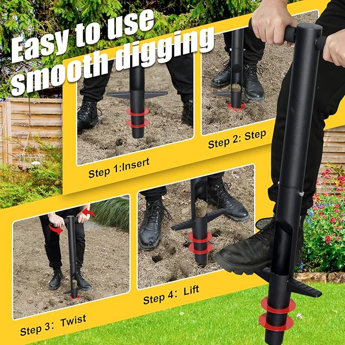 Bulb Planter Tool - 34" Long Handle Sod Plugger Lawn Plug Digger,Auto Plug Eject,Heavy Duty Garden Plant Hole Cutter for Grass,Tulip,Soil Transplant Plugging,Turf Repair Remover for Yard -Black