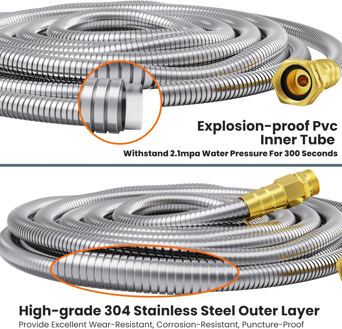 Girafe Tools Garden Hose 25ft x 5/8", 304 Stainless Steel Metal Water Hose, No Kink Garden Water Hose with 9 Pattern Spray Nozzle, Flexible, Lightweight, Kink Free Hose for Yard, Outdoor