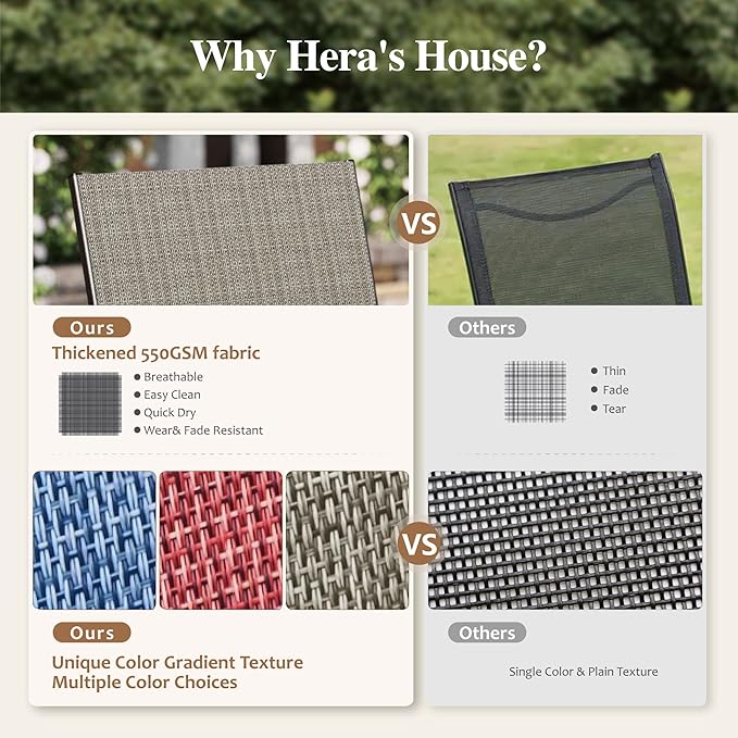 HERA'S HOUSE 9 Pieces Patio Dining Set, 8 x Brown Textilene Patio Chairs and 1 x 83 Large Rectangle Dining Table, Outdoor Furniture Set for Deck Garden Backyard Lawn Poolside