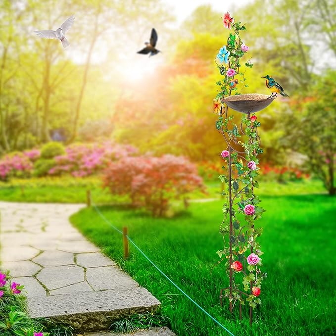 57” Bird Bath with Garden Trellis for Climbing Plants Outdoor, Small Decorative Metal Birdbath Bird Baths, Hummingbird (Hummingbird)