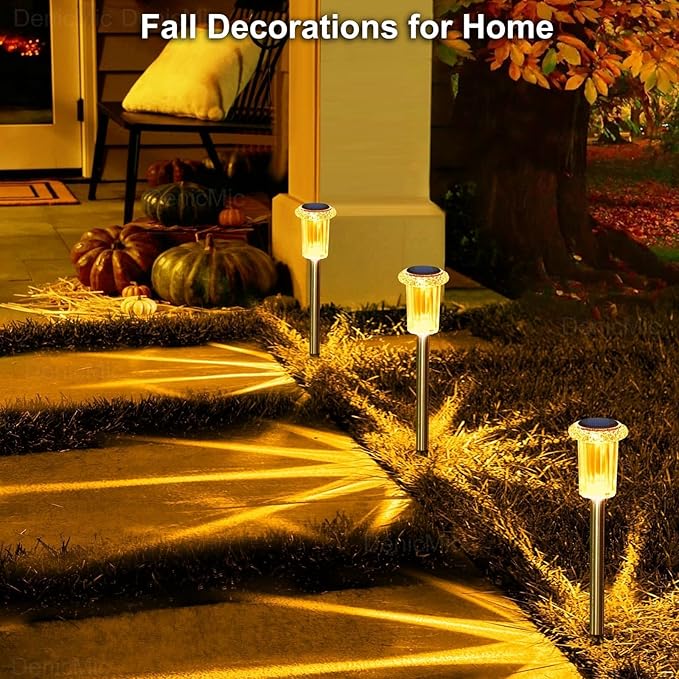 DenicMic Solar Lights Outdoor Pathway Lights LED Waterproof Acrylic Lamp Head Stainless Steel Stake for Yard Garden Landscape Path Walkway Driveway Patio Lawn (Orange 10Pack)