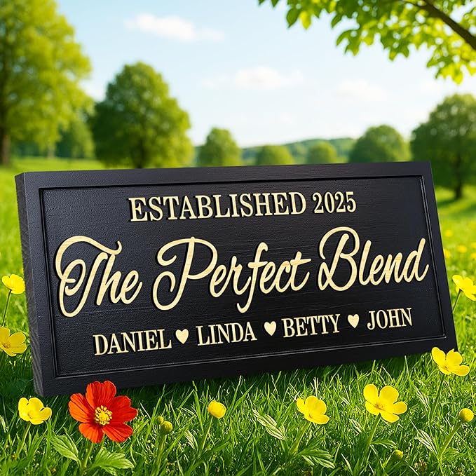 The Perfect Blend Sign Personalized Blended Family Name 3D Wood Sign Custom Names Wooden Sign