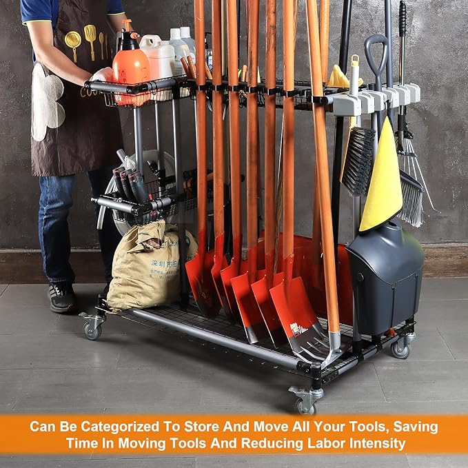 Ultimate Yard Tool Storage Rack with Rolling Casters – Organize All Your Garden Tools Effortlessly