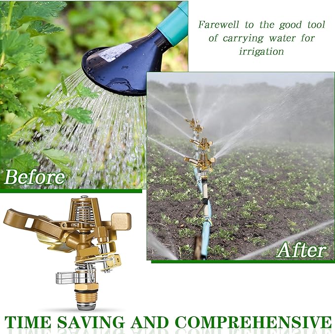 Ferraycle 24 Pieces 1/2 Inch Brass Impact Sprinkler Head with Nozzles Heavy Duty Adjustable 0-360 Degrees Impulse Sprinkler Head Lawn Watering for Yard Irrigation