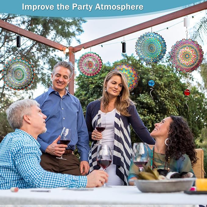 Wind Spinners Peacock Mandala Wind Spinner 3D Hanging Wind Sculpture Creates Mesmerizing Holographic Effect, Outdoor Garden Decor Kinetic Yard Art Decoration, Fun Mandala Gifts for Women Men