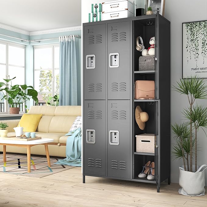 Metal Lockers for Employees, Storage Employee Locker, 72" Storage Lockers with Shelves Steel Cabinet for Home (Black, 6 door-72'')